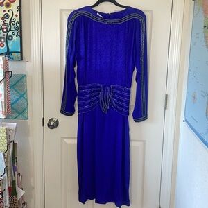Vintage Francesca of Damon for Starington Blue Silk Beaded Sequin Dress